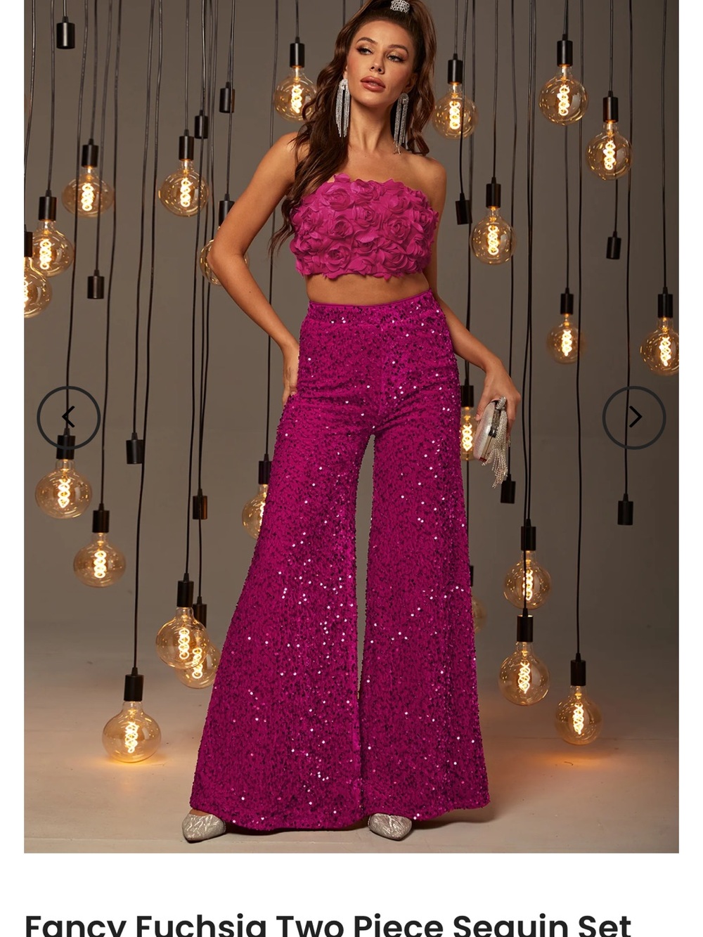 Fuchsia Sequin Wide-Leg Pants With Top - Women